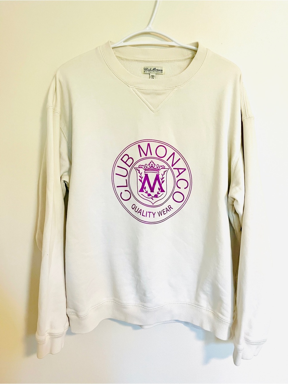 VTG Club Monaco Heritage Crest Crewneck Sweater White/Pink Canada 90s Large